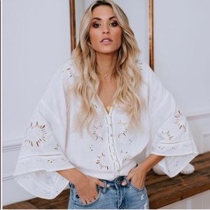 Boho Lovestitch Je T’aime White Eyelit Boho Blouse